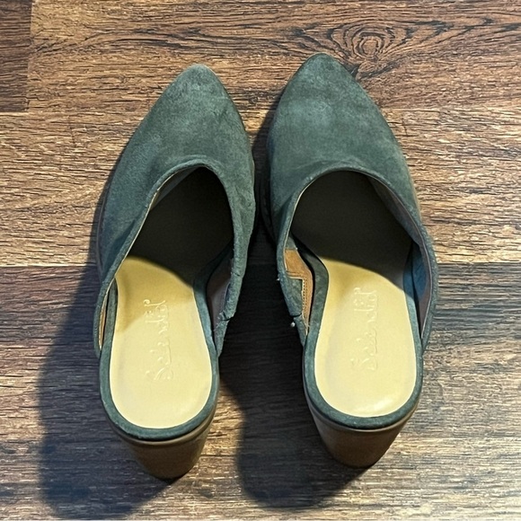 Splendid Green Pointed Toe Block Heel Suede Slide On Leather Mules - Picture 4 of 5